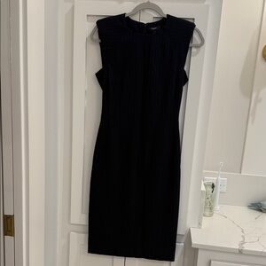 Theory Navy Pinstripe Fitted Midi Dress